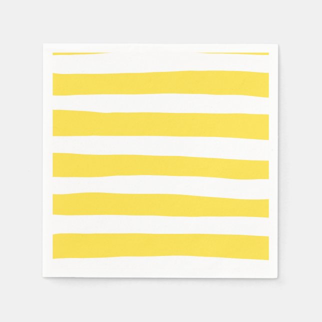 Serviette En Papier Stripes inégales - Citron jaune et blanc (Devant)