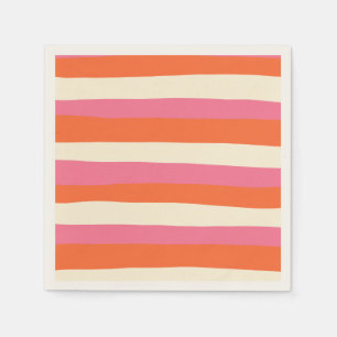 Serviette En Papier Stripes inégales - rose, orange et crème
