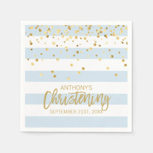 Serviette En Papier Stripes Pastel Blue Gold BOY CHRISTENING