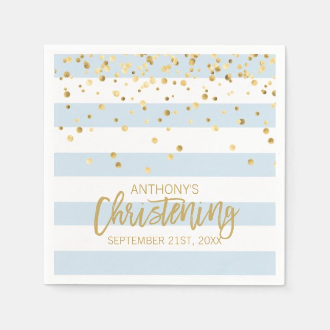 Serviette En Papier Stripes Pastel Blue Gold GARÇON (Devant)