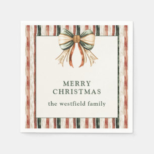 Serviette En Papier Stripes rustiques Joyeux Noël personnalisé