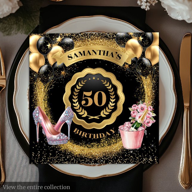 Serviette En Papier Style 50e Anniversaire serviettes Blush talons hau (Stylish 50th Birthday Napkins Blush High Heels Glitter)