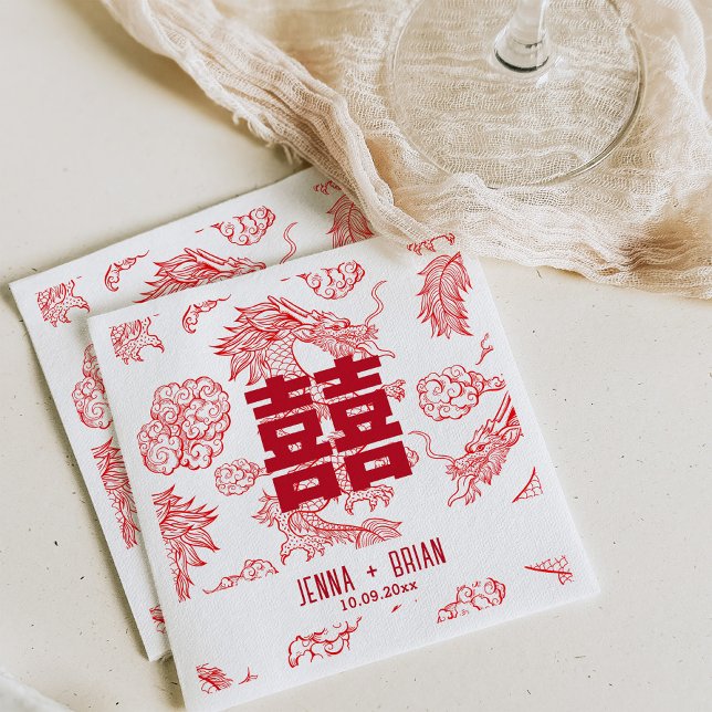 Serviette En Papier Style Dragon Double Symbole Bonheur Style Blanc (Créateur téléchargé)