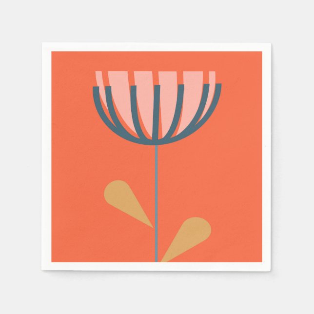 Serviette En Papier Style folklorique scandinave Fleur simple en orang (Devant)