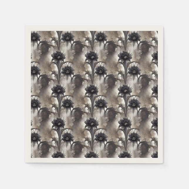 Serviette En Papier Style gothique Fleurs noires (Devant)