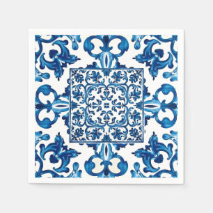 Serviette En Papier style italien, méditerranéen, mosaïque, bleu,