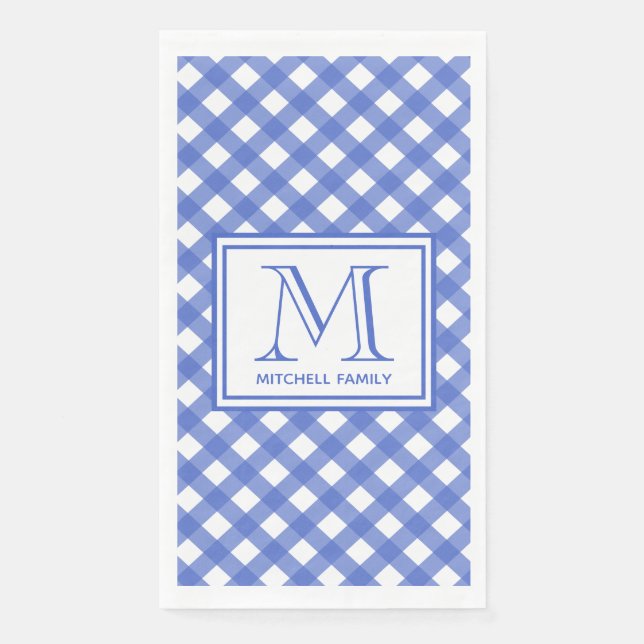 Serviette En Papier Style Pays Bleu En vichy Motif Monogramme (Devant)