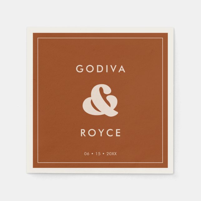 Serviette En Papier Style rétro Burnt Orange Mariage (Devant)