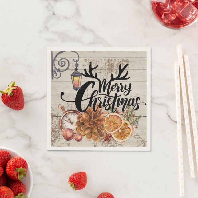 Serviette En Papier Style rustique et bois Noël moderne (En situation)