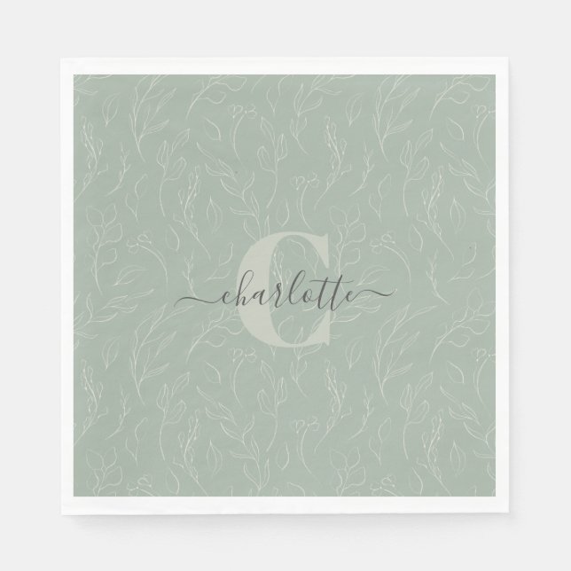 Serviette En Papier Style rustique Sage vert Botanique Nom floral (Devant)
