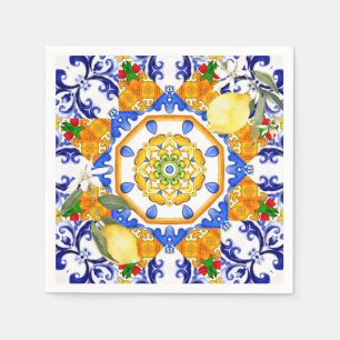 Serviette En Papier style sicilien, citrons, majolica