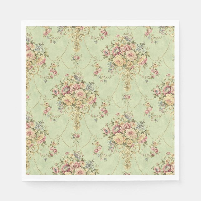 Serviette En Papier Style Victorien Vert Sage Français Rococo Floral (Devant)