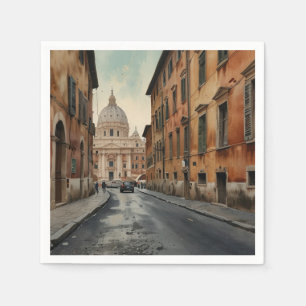 Serviette En Papier Style Vintage Rome Voyage Aquarelle Italienne