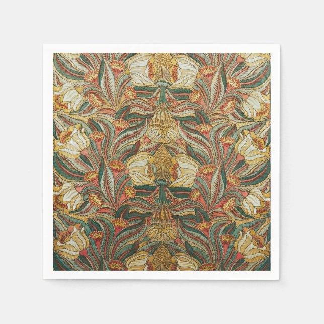 Serviette En Papier Style William Morris Rose Vert Botanique (Devant)