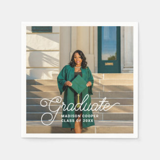 Serviette En Papier Stylish Chic Script Custom Photo Graduation Party