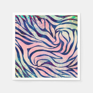 Serviette En Papier Stylish Metallic Blue & Holographic Zebra Print
