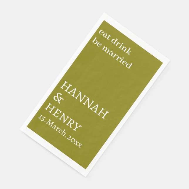 SERVIETTE EN PAPIER STYLISH MODERN CUSTOMIZED SCRIPT OLIVE WEDDING  (Coin)
