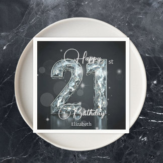 Serviette En Papier Stylish Sparkling Diamond sur Noir 21e anniversair