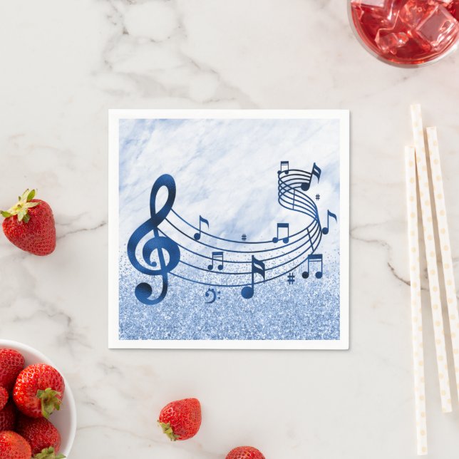 Serviette En Papier Stylish Treble Clef Notes musicales Parties scinti (En situation)