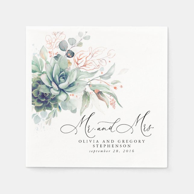 Serviette En Papier Succulent Rose Gold Greenery Elegant Boho Mariage (Devant)