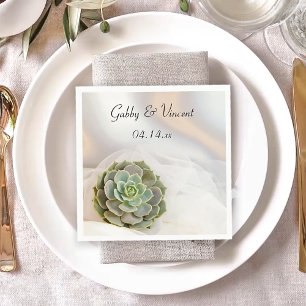 Serviette En Papier Succulent vert sur Mariage blanc