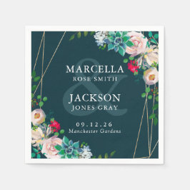 Serviette En Papier Succulents et Mariage Gold Chic