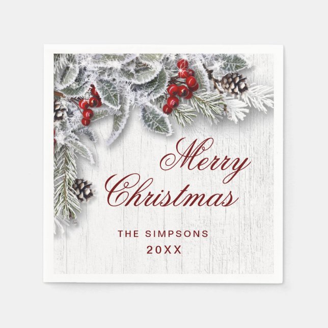 Serviette En Papier Succursale Mistletoe Rustique Joyeux Noël (Devant)