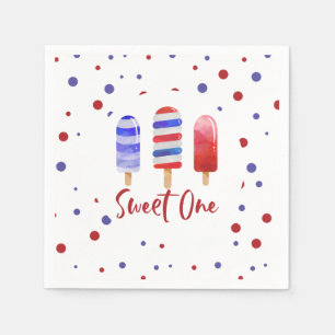 Serviette En Papier Sucettes glacées Sweet One rouge blanc bleu 1er an