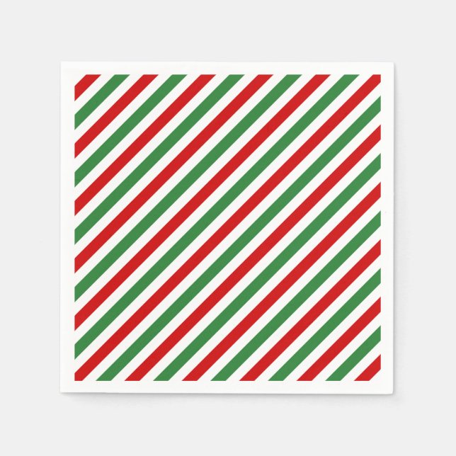 Serviette En Papier Sucre de canne Noël rayures Rouge Vert (Devant)