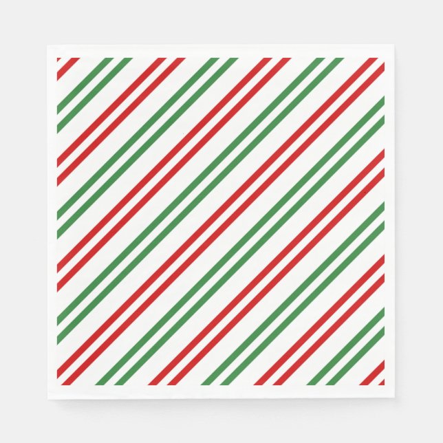 Serviette En Papier Sucre de canne Noël rayures Rouge Vert (Devant)