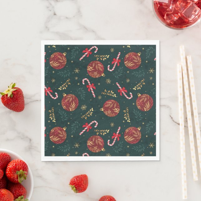 Serviette En Papier Sucres de canne Snowflakes Red Christmas Balls Gre (En situation)