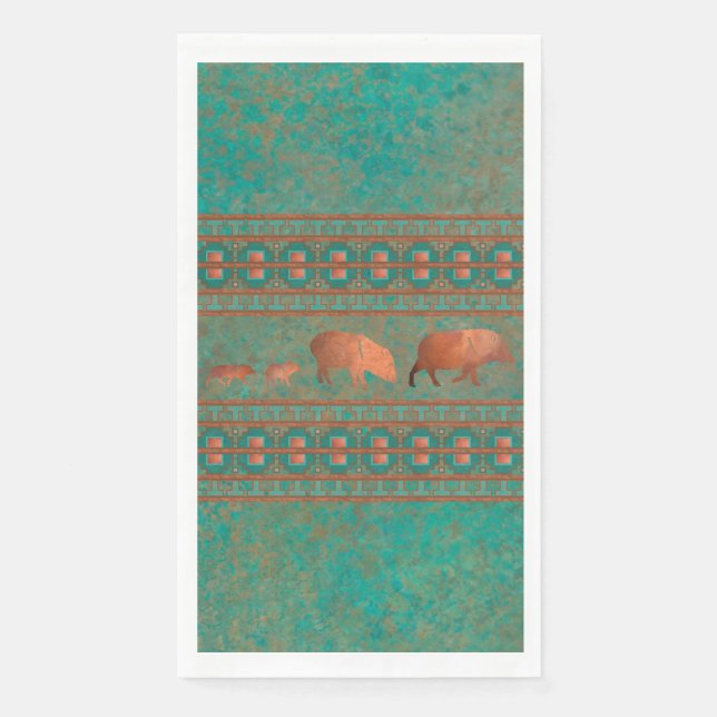Serviette En Papier Sud-ouest Fun Javelina Famille Cuivre Turquoise (Devant)