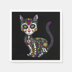 Serviette En Papier Sugar Skull Mexican Cat Halloween Day Of The Dead