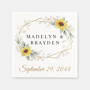 Serviette En Papier Sunflower Elegant Rustique Mariage d'or géométriqu