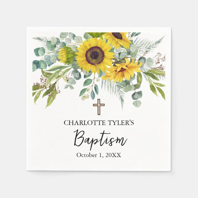 Serviette En Papier Sunflower & Eucalyptus Boho Cross Baptism (Devant)