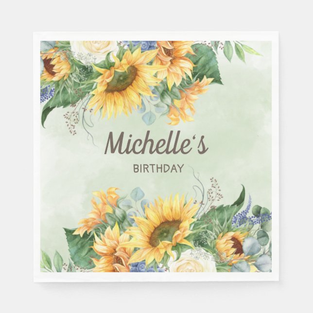 Serviette En Papier Sunflower Eucalyptus Feuille Anniversaire Nom de l (Devant)