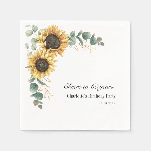 Serviette En Papier Sunflower Eucalyptus floral Script 60e anniversair (Devant)