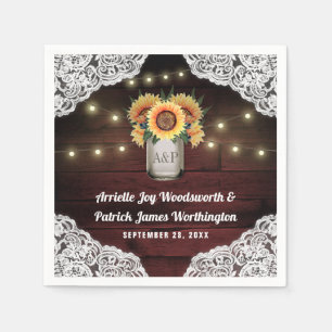 Serviette En Papier Sunflower Mason Jar Mariage dentelle en bois