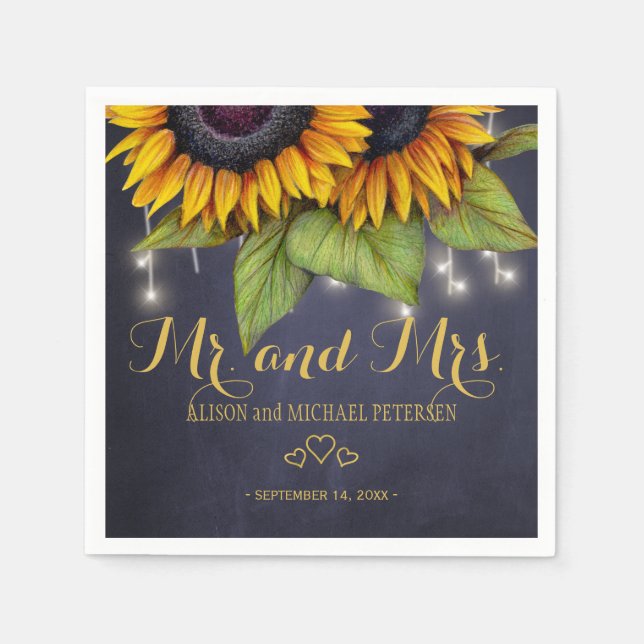 Serviette En Papier Sunflowers chalkboard mr et mrs script mariage (Devant)
