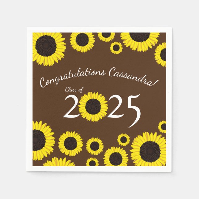 Serviette En Papier Sunflowers Country Graduation Party Brown Napkins (Devant)