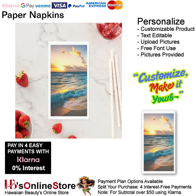 Serviette En Papier Sunset Beach Guest Towel Paper Napkins 19 (Sunset Beach Tables Kitchen Restaurant Decor Paper Guest Towels 19.)