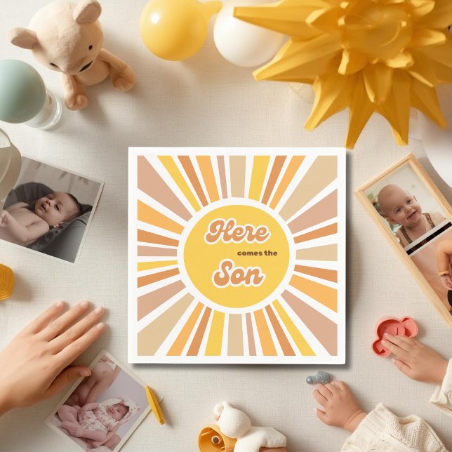 Serviette En Papier Sunshine Baby Shower Boho Retro Yellow Sunshine (Créateur téléchargé)