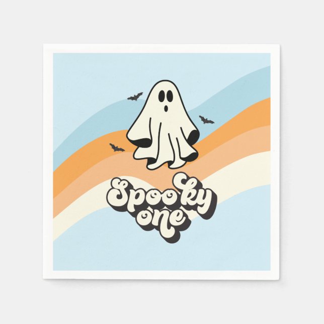 Serviette En Papier super Ghost retro Halloween Éffrayant One Blue (Devant)