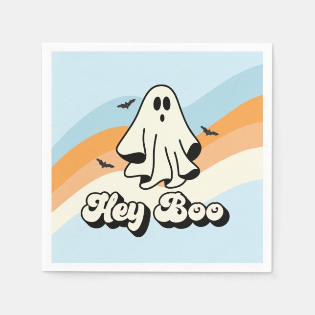 Serviette En Papier super Ghost retro Halloween Hey Boo Éffrayant (Devant)