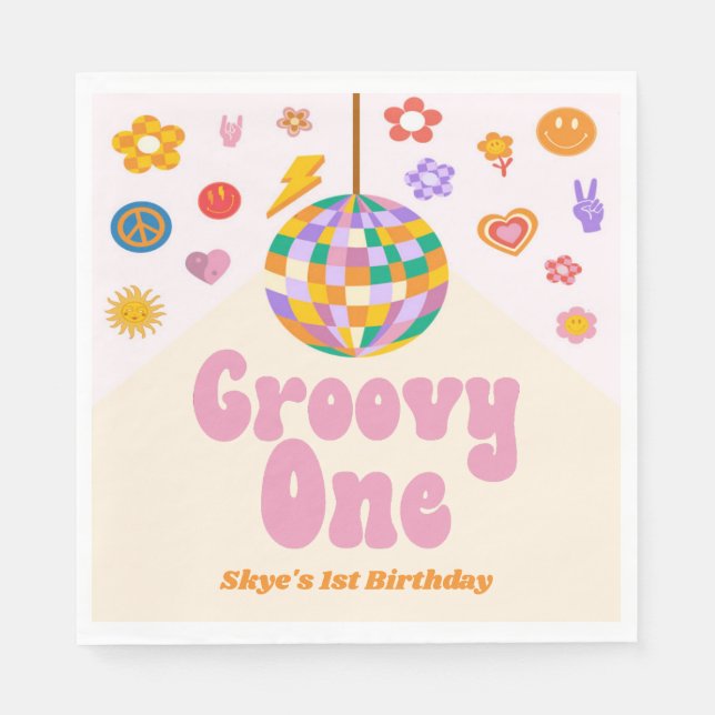Serviette En Papier Super One Retro Disco Ball 1er anniversaire (Devant)