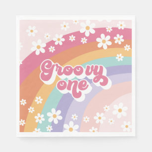 Serviette En Papier Super One Retro Rainbow 1er anniversaire