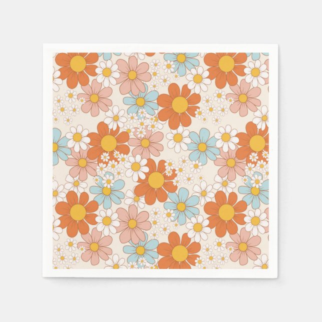 Serviette En Papier Super Retro Daisy Orange Blue Cream (Devant)