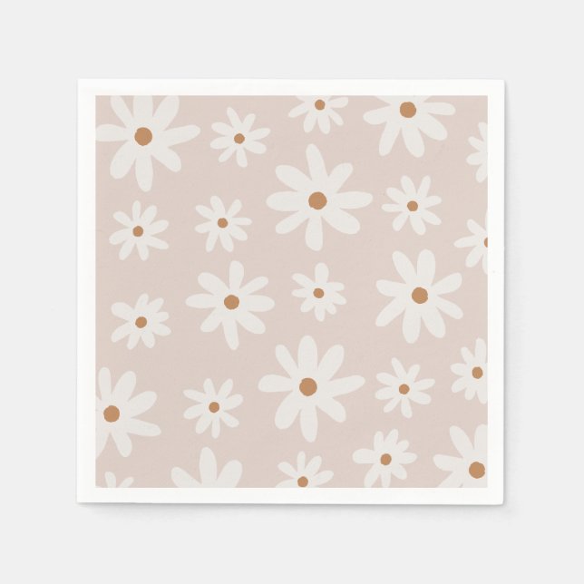 Serviette En Papier Super Retro Lumière Brown marguerite Floral (Devant)