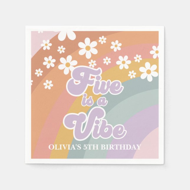 Serviette En Papier Super Retro Rainbow Five est une Vibe (Devant)