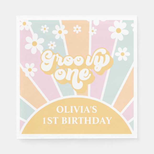 Serviette En Papier Super Un pastel Retro Sunshine daisy boho (Devant)